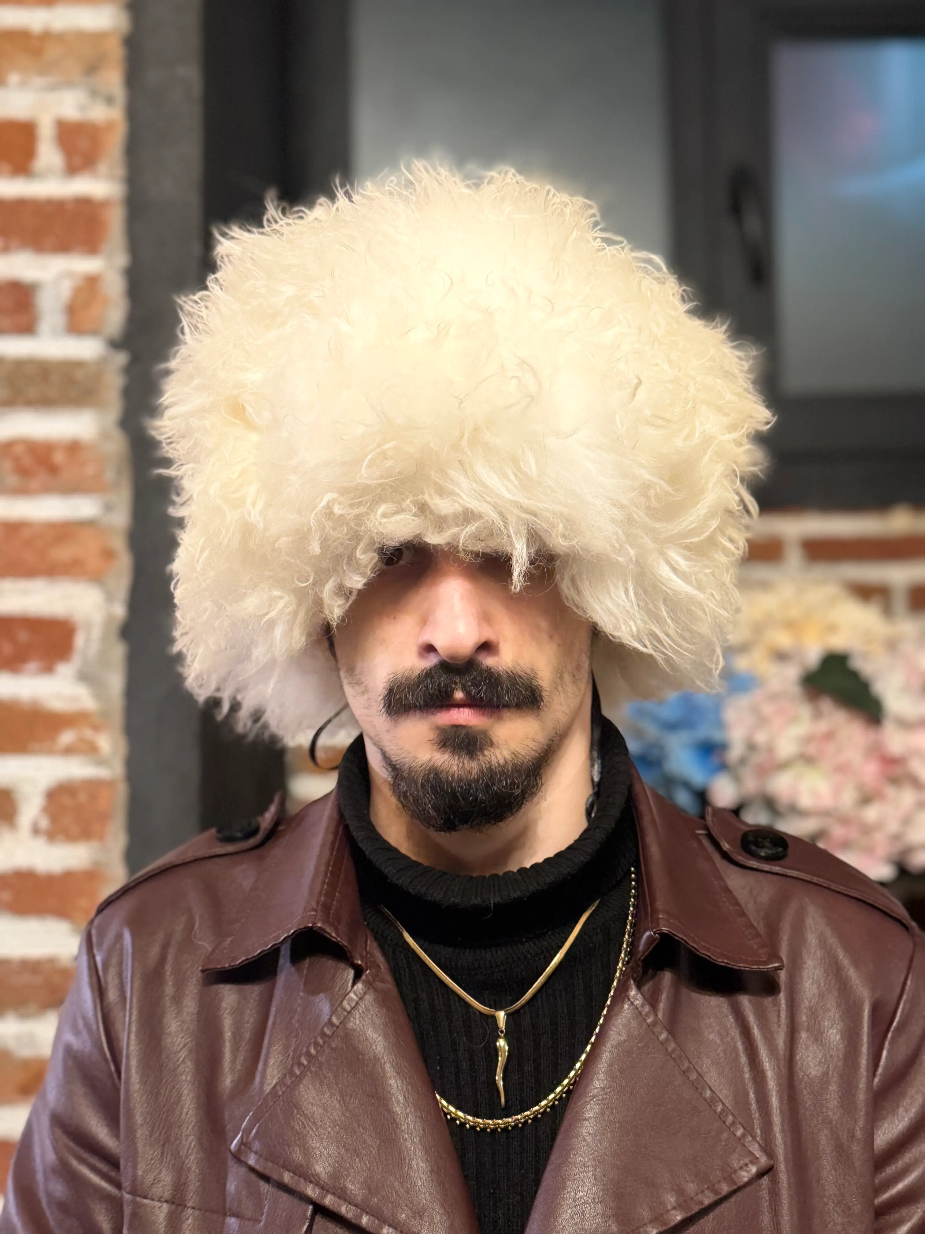 White Sheepskin Papakha Hat - Traditional Caucasian Handmade